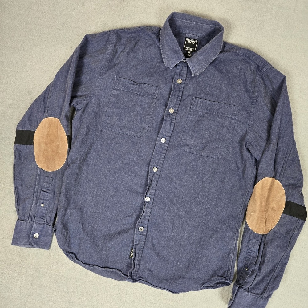 Todd Snyder Shirt Mens Medium Blue Button Down 100% Cotton Elbow Patches Stripe